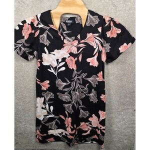 Nicole Miller Original A-Line‎ Dress Women's Size S Black Floral Linen Blend NWT